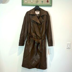 BCBGeneration Women's Faux-Leather Belted Trench Coat chocolate brown medium